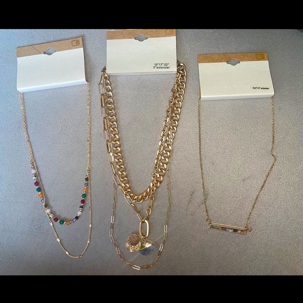 3 gold necklaces from Buckle